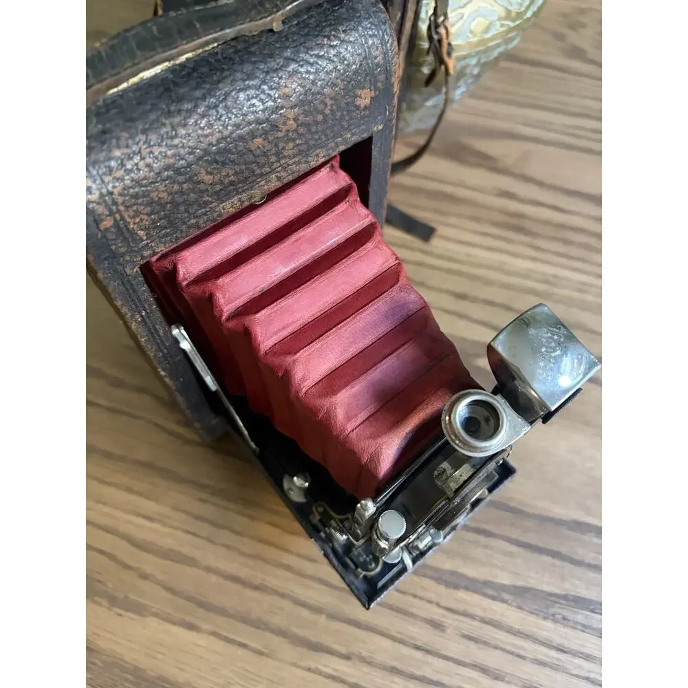 Antique Kodak No. 3 Folding Pocket Camera Model E4 Red Leather Bellows With Case